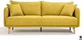 HEXAGONE - DAREN 3-zits vaste bank - gele stof met 2 dubbelzijdige decoratieve kussens - L 207 x D 90 x H 88 cm