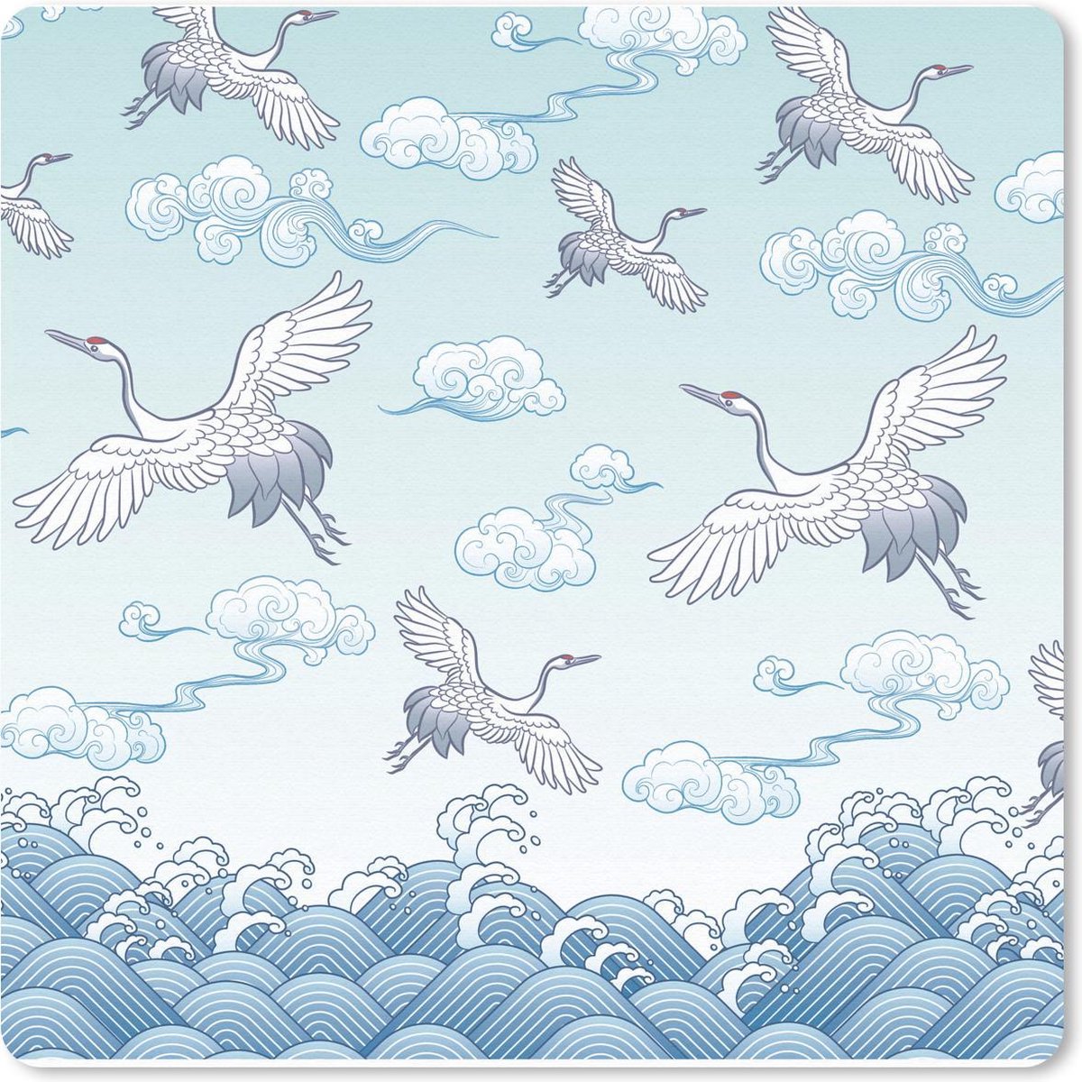 Muismat 30x30 cm - Mousepad Schildering van Chinese kraanvogels - Muismatten