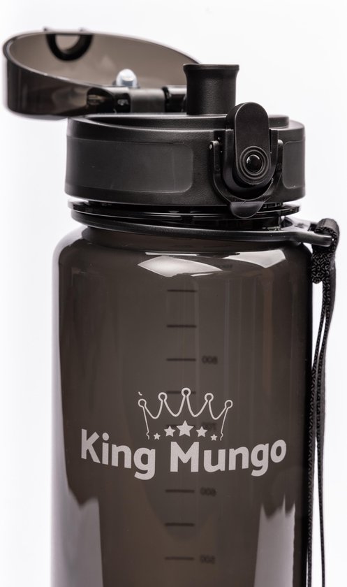 1 Liter Drinkfles Vaatwasserbestendig 100% Lekvrij BPA-vrij Waterfles 1L Drinkflessen Volwassenen & Kinderen - Zwart - King Mungo Waterflessen - King Mungo