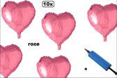 10x Folieballon hart rose 45cm + pomp - Trouwen huwelijk hart liefde themafeest party valentijn verliefd