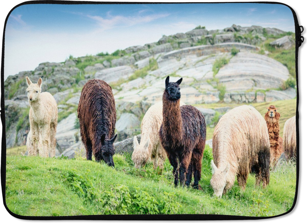 Laptophoes 14 inch 36x26 cm - Lama's - Macbook & Laptop sleeve Alpaca in Peru - Laptop hoes met foto