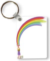 Sleutelhanger - Een illustratie van een meisje dat een regenboog schildert - Uitdeelcadeautjes - Plastic