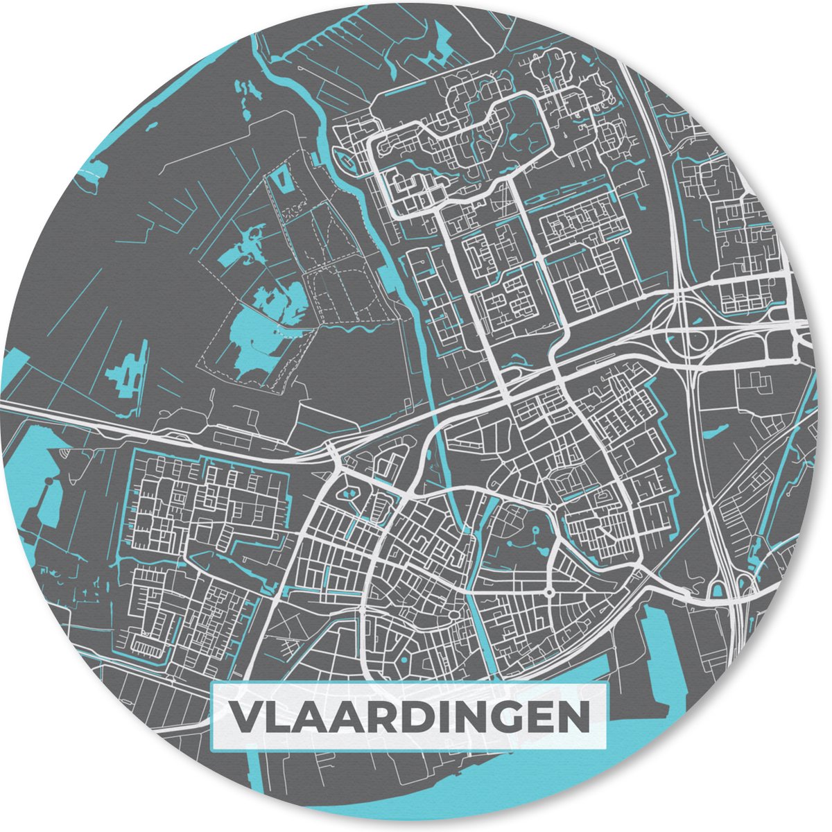Muismat rond 30x30 cm - Mousepad Stadskaart - Vlaardingen - Grijs - Blauw - Ronde muismatten
