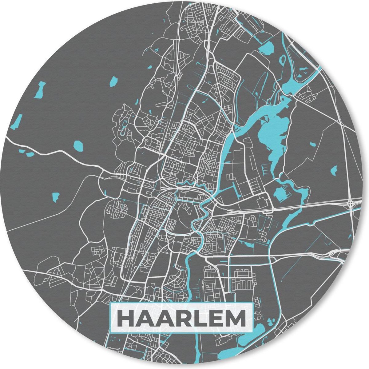 Muismat rond 30x30 cm - Mousepad Plattegrond - Haarlem - Grijs - Blauw - Ronde muismatten - Stadskaart