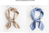 2 Stuks Luxe Sjaals -  Elegant Vierkante Hoofdsjaal Pashmina /Versier Tasdoekje - 70*70cm -Pure Kleur- Kaki + Haze Blauw- Sale!
