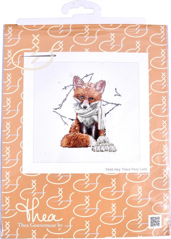 Thea Gouverneur Cross Stitch Kit 744A Hey There Foxy Lady Fox - Tissu Aida 100% coton