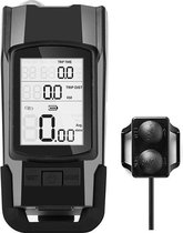 BOTC Draadloze Fietscomputer - 3in1- Fietslamp - Alarmhoorn- Extra Groot Scherm - Draadloze Fiets Computer Draadloos