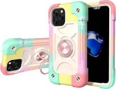 Schokbestendige siliconen + pc-beschermhoes met dubbele ringhouder voor iPhone 12 Pro Max (kleurrijk roségoud)