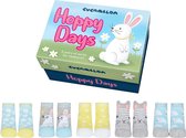 Babysokken - Hoppy Days - 0-12 Maanden - 5 Paar Baby Sokjes - Konijntjes - Haasjes - in Geschenkdoos