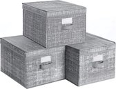 Segenn's Opbergdozen set van 3 met Deksel - Vouwdozen van Stof met Etikethouder - Stoffen Doos - Kubus - 30 x 40 x 25 cm - Grijs Gemêleerd