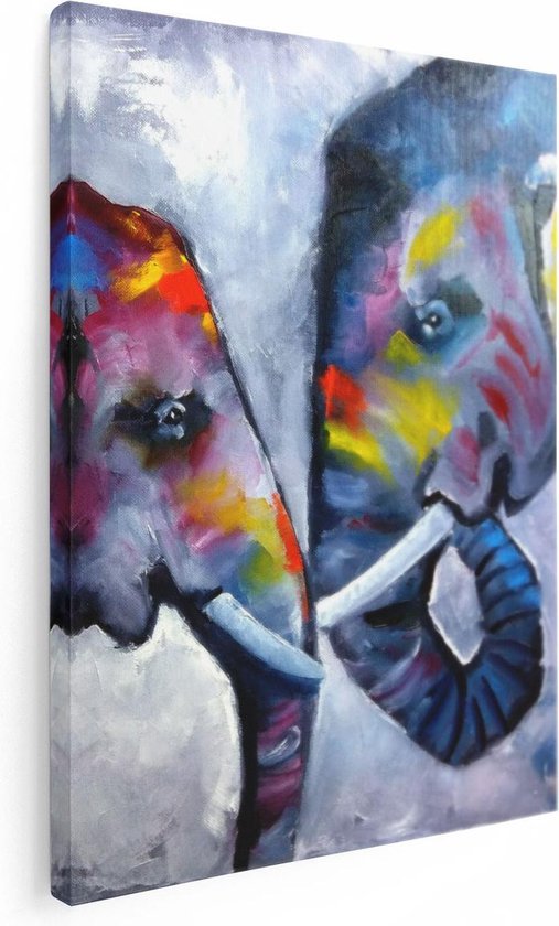 Artaza Canvas Schilderij Twee Getekende Olifanten - Abstract - 60x80 - Foto Op Canvas - Canvas Print