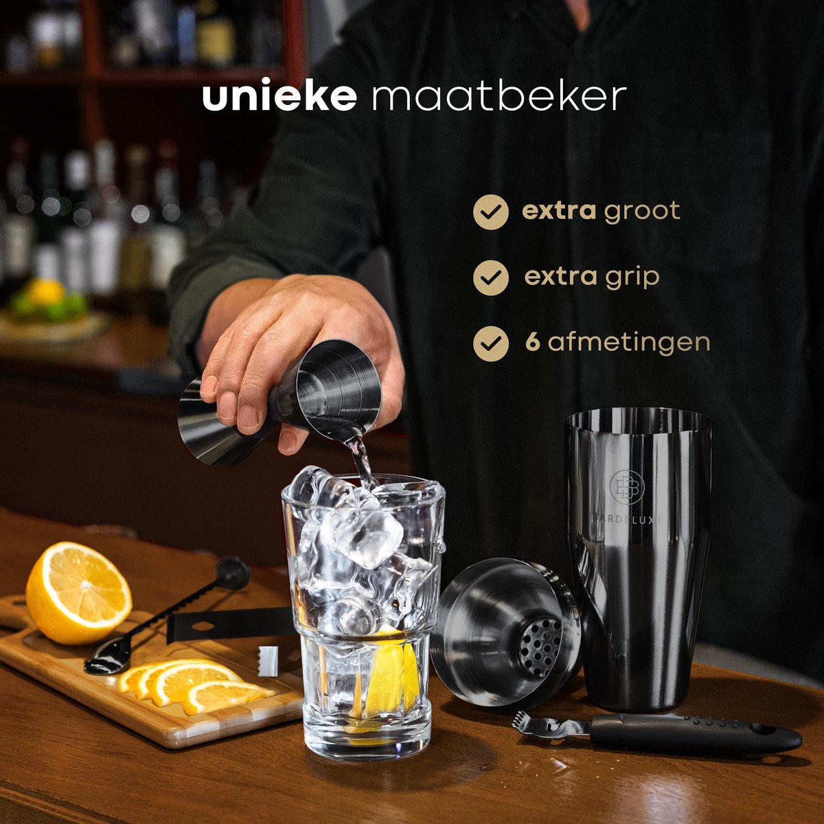 BarDeluxe® Cocktail Set - 12-Delig - Cocktailshaker 750 ml - Roestvrij Staal - Inclusief Luxe Geschenkdoos - Opbergtasje & Receptenboek - Zwart — cadeau in Kookcadeaus - foto 4