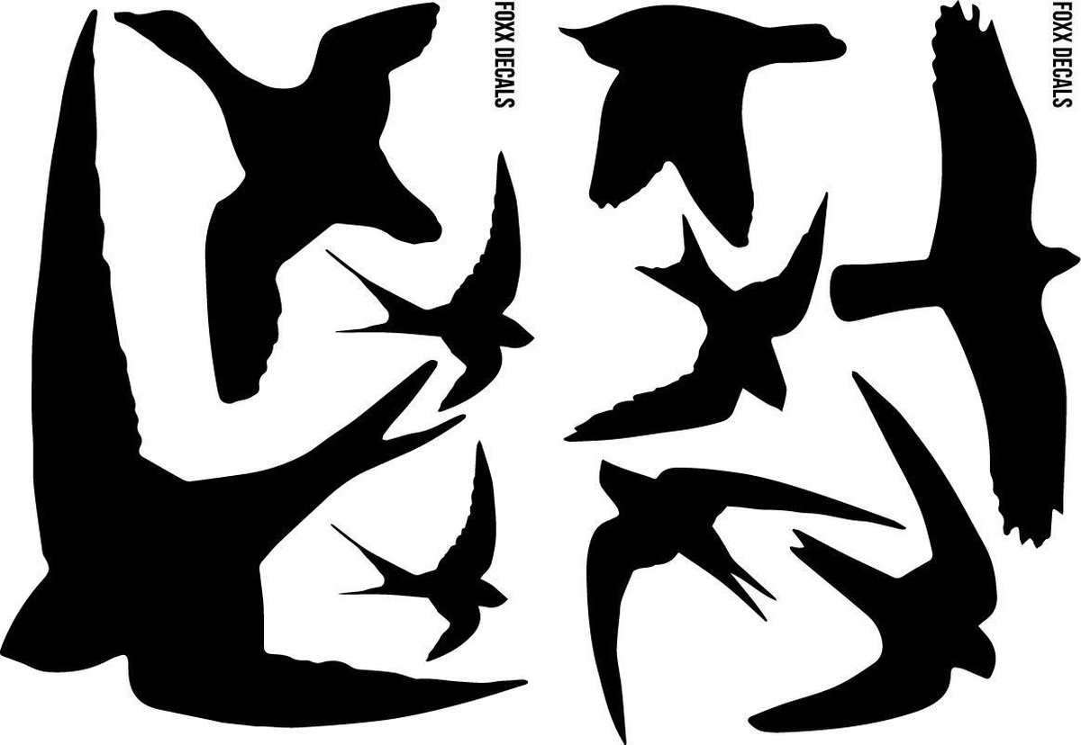 Raamstickers Vogels - 9 stuks - Vogelbescherming assortiment - Buiten en Binnen - inclusief (zwaluw - arend - eend - duif) - Foxx Decals