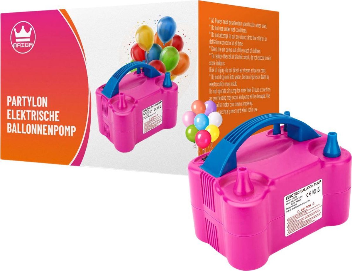 PartyLon® Elektrische Ballonenpomp - Ballonpomp - Elektrische Ballon Pomp - Rood Blauw 120 V - 600 W - elektrische luchtpomp - Dubbele Vultuiten - Ballonnen pomp - Feest  - Verjaardag - Versiering - Trouwerij - Snel Ballonnen Opblazen - Ballonnenboog - PartyLon