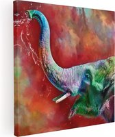 Artaza Canvas Schilderij Getekende Vrolijke Olifant - Abstract - 80x80 - Groot - Foto Op Canvas - Canvas Print