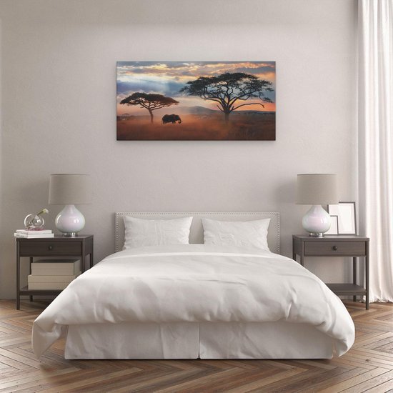 Artaza Canvas Schilderij Olifant - 120x60 cm - Groot - Wanddecoratie Afrika - Muurdecoratie Zonsondergang - Schilderijen Op Canvas