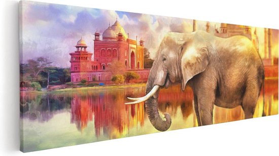 Artaza Canvas Schilderij Getekende Olifant Bij Taj Mahal - Abstract - 60x20 - Foto Op Canvas - Canvas Print