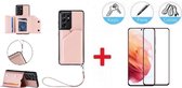 2-in-1 PU Lederen Wallet Hoesje Met Full Cover Tempered Glass Screenprotector Geschikt Voor Samsung Galaxy S21 Ultra (5G) - Portemonnee Back Standaard - Kaarthouder Card Case Met P