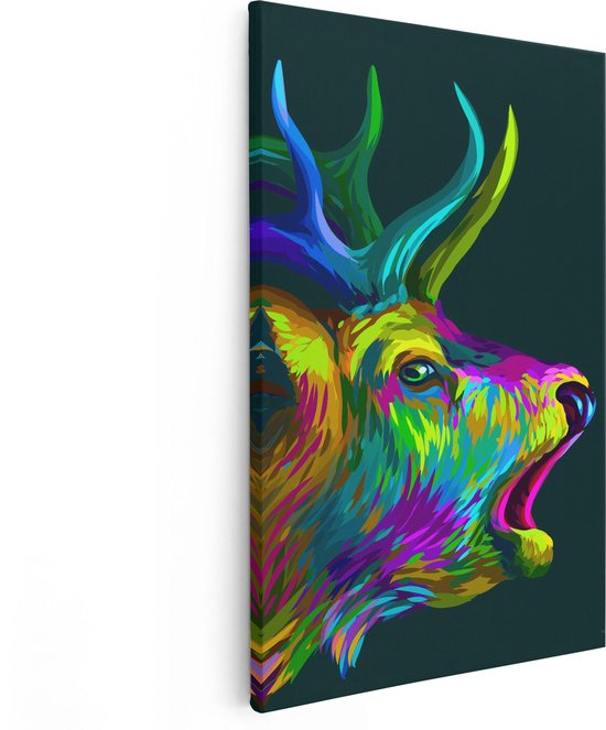 Artaza Canvas Schilderij Hertenkop - Hert - Abstract - Kleur - 40x60 - Poster Foto op Canvas - Canvas Print