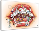 Tandarts Cartoon op canvas - Roland Hols - Mond - 90 x 120 cm - Houten frame 4 cm dik - Orthodontist - Mondhygiënist