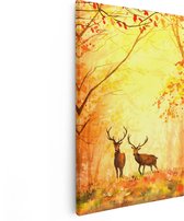 Artaza Canvas Schilderij Getekende Herten In Het Bos - Herfst - 80x120 - Groot - Foto Op Canvas - Canvas Print