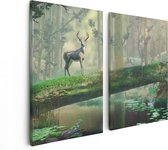 Artaza Canvas Schilderij Tweeluik Hert In Het Bos Op Een Boom - 80x60 - Foto Op Canvas - Canvas Print