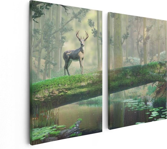 Artaza - Canvas Schilderij - Hert In Het Bos Op Een Boom - Foto Op Canvas - Canvas Print