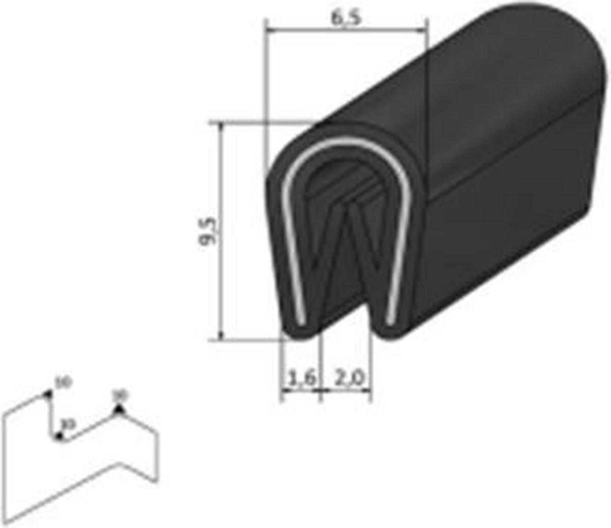 VRR - U-profiel - Klemprofiel rubber - randbescherming 1-2 mm - Per 5 , 10  of 50 meter | bol.com