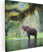 Artaza Canvas Schilderij Vrolijke Olifant In Het Water - 50x50 - Foto Op Canvas - Canvas Print