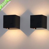 Wandlamp Set van 2 - Wandlamp Binnen en Buiten - LED Lamp - Buitenlamp - Industrieel Modern - 3000K Warm Wit Licht - Zwart