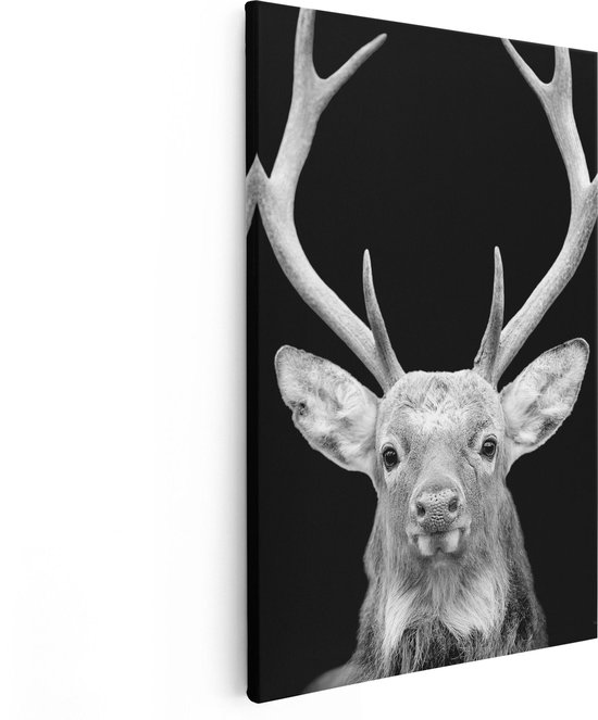 Artaza Canvas Schilderij Hertenkop - Zwart Wit - 60x90 - Foto Op Canvas - Canvas Print