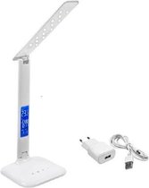 Tafellamp - bureaulamp usb led temperatuur klok wekker - digitaal display - wit