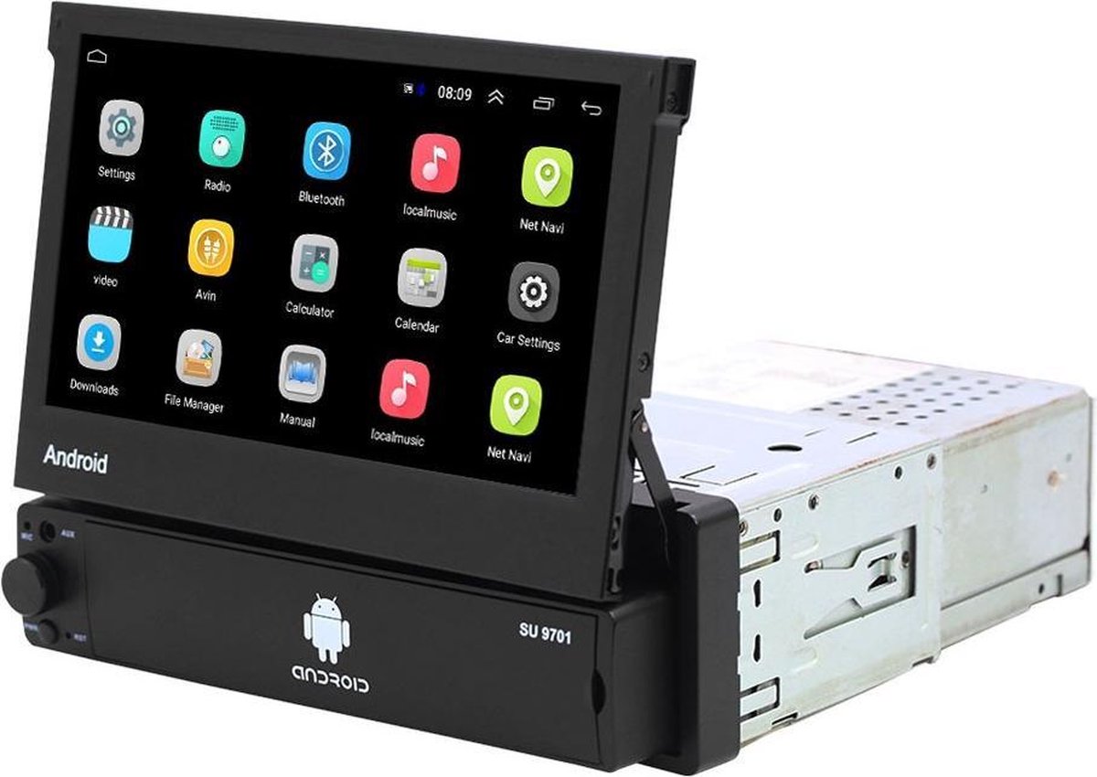 TechU™ Autoradio T120 – 1 Din – 7.0 inch Touchscreen Monitor – FM radio – Bluetooth & Wifi – AUX – USB – SD – Handsfree bellen – Android 8.1 – 2+32G – Incl. GPS Navigatie
