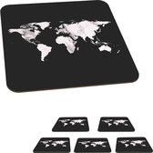Onderzetters voor glazen - Onderzetters - Wereldkaart - Zwart - Marmer look - 10x10 cm - 6 stuks