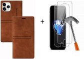 GSMNed – iPhone XR – Leren telefoonhoes Bruin – Luxe iPhone XR – pasjeshouder – wallet – Bruin – met screenprotector
