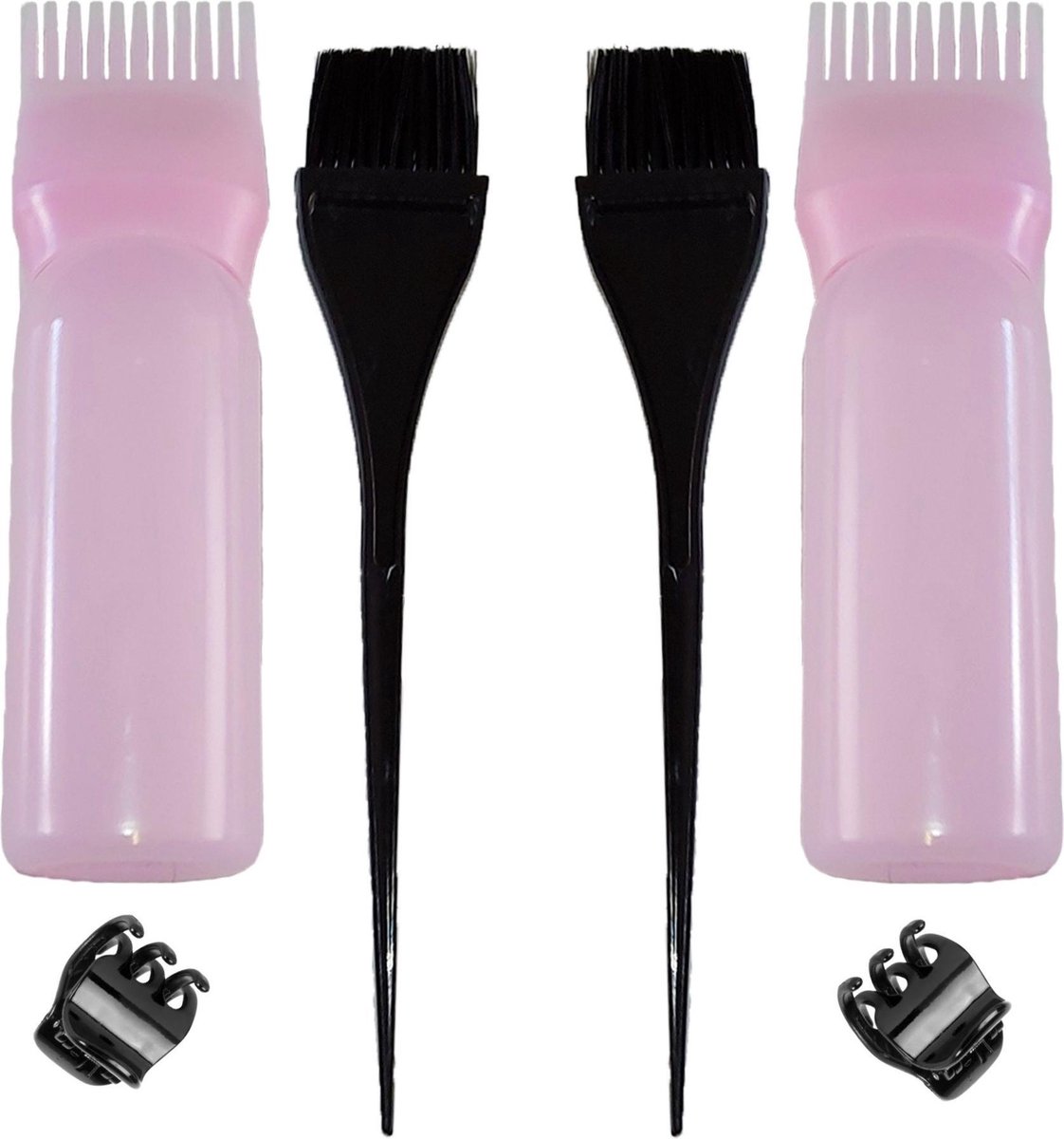 Haarverf Doseerfles - Knijpflesje met Kwast en Clip - Roze - Haarkleuring - Henna - Haarverzorging Twee Sets - Cadeau