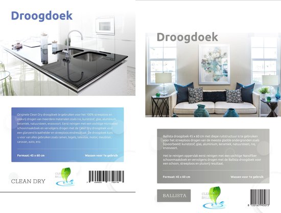 Set van twee droogdoeken: een gestreepte blauwe doek en een grijze, zachte doek.