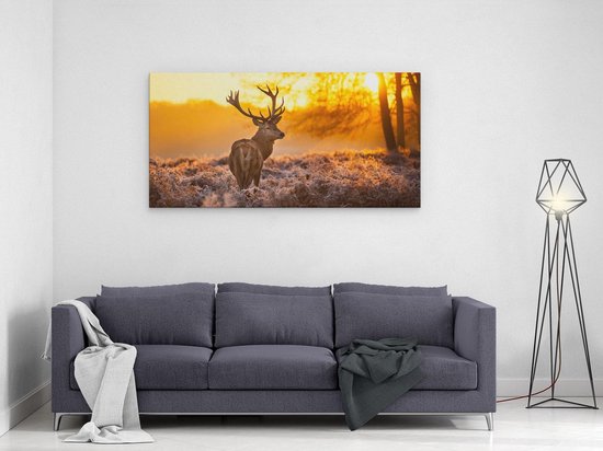 Artaza - Peinture sur toile - Cerf dans la forêt au lever du soleil - 120 x 60 - Groot - Photo sur toile - Impression sur toile