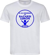 Wit T-Shirt met “ Ik ga zwemmen in Bacardi Lemon “ print Blauw Size M