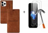 GSMNed – iPhone X/XS – Leren telefoonhoes Bruin – Luxe iPhone X/XS – pasjeshouder – wallet – Bruin – met screenprotector