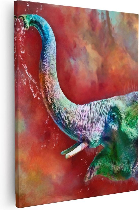 Artaza Canvas Schilderij Getekende Vrolijke Olifant - Abstract - 80x100 - Groot - Foto Op Canvas - Canvas Print
