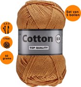 Lammy yarns Cotton eight 8/4 - 5 bollen van 50 gram - bruin (116) - dun katoen garen