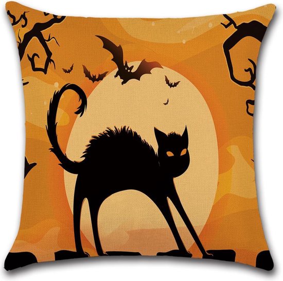 Kussenhoes Halloween - Cat - Kussenhoes - Halloween - 45x45 cm - Sierkussen - Polyester