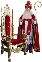 Gouden houten troon sinterklaas met fluwele zitting.