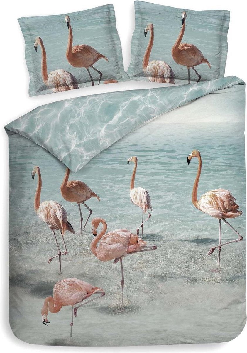 Premium Biologisch Katoen/Satijn Lits-jumeaux Dekbedovertrek Flamingo's | 240x200/220 | Luxe En Comfortabel | Hoogwaardige Kwaliteit