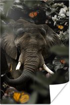 Affiche Eléphant - Papillon - Jungle - 80x120 cm