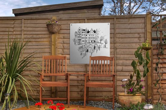 Posters de jardin Amsterdam - Sketch - Zwart - Wit - 50x50 cm - Toile de jardin - Affiche extérieure
