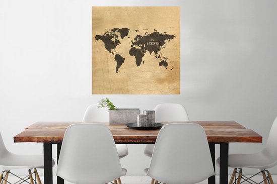 Affiche Carte du Wereldkaart - Vintage - Voyages - 75x75 cm