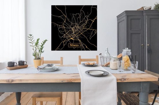 Poster Carte - Nîmes - Or - Zwart - 100x100 cm XXL