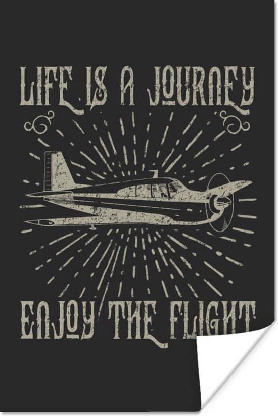 Poster Vintage - Vliegtuig - Zwart - 40x60 cm - Vaderdag cadeau - Geschenk - Cadeautje voor hem - Tip - Mannen